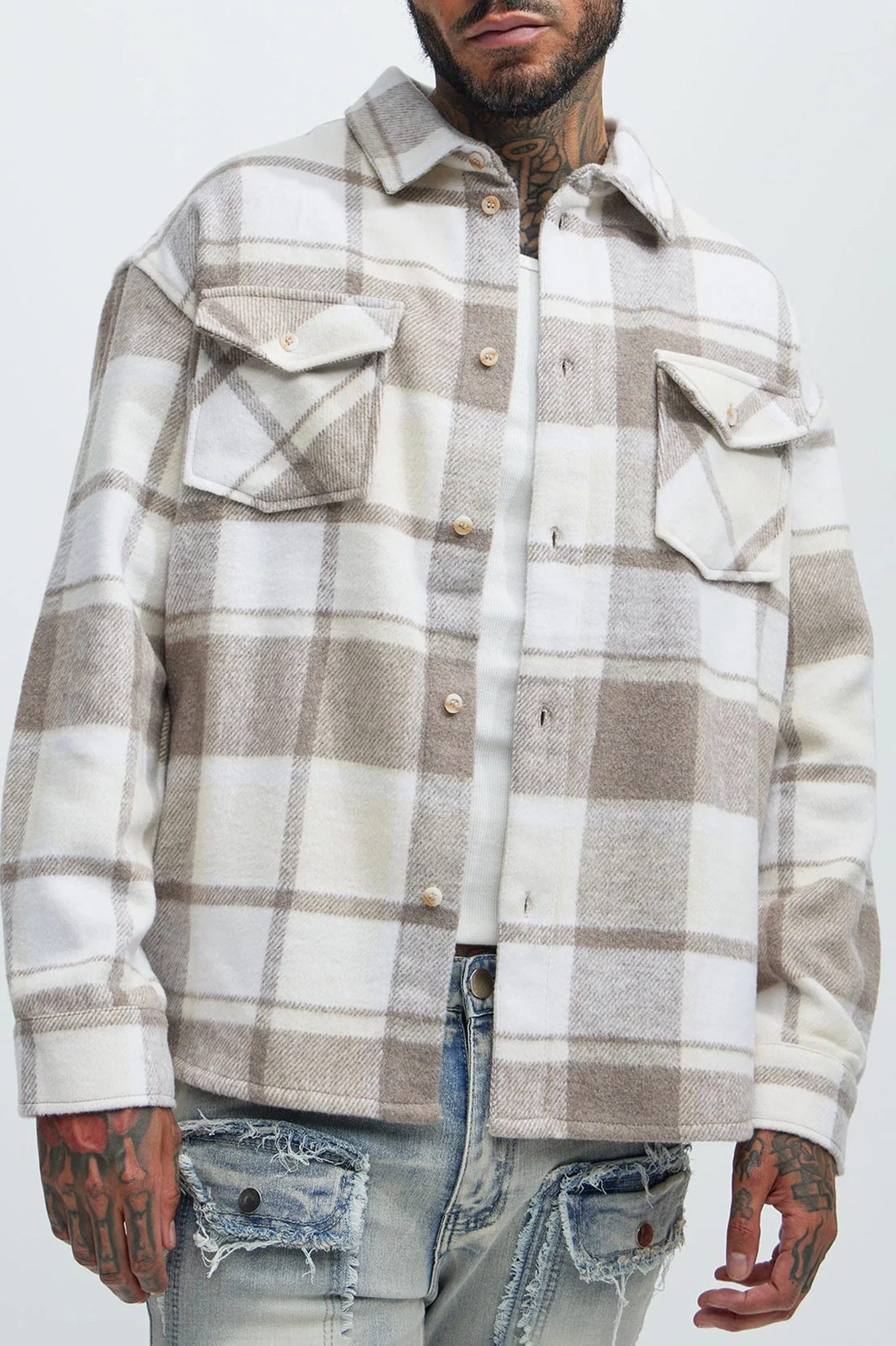 Wanted Plaid Shacket - Cream