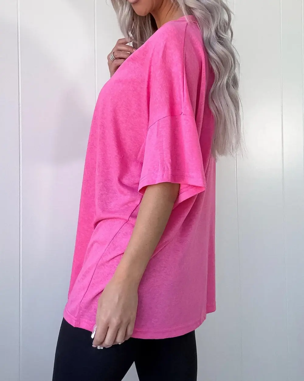 Ethereal Edge V-Neck Tee - Barbie Pink