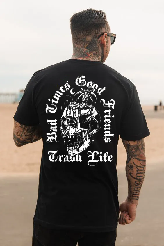 Bad Times Good Friends Skull Printed Men's T-shirt