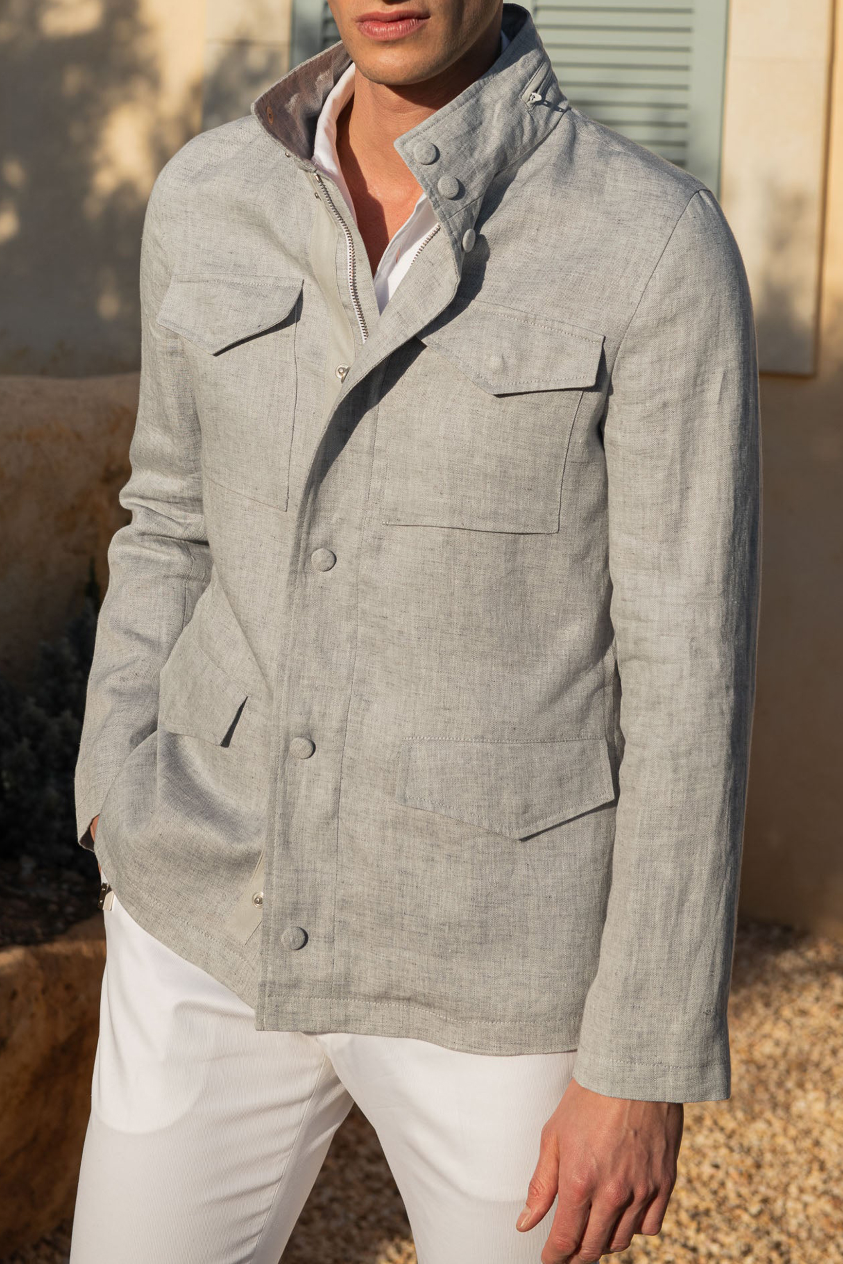 CHALK GREY LINEN FIELD JACKET