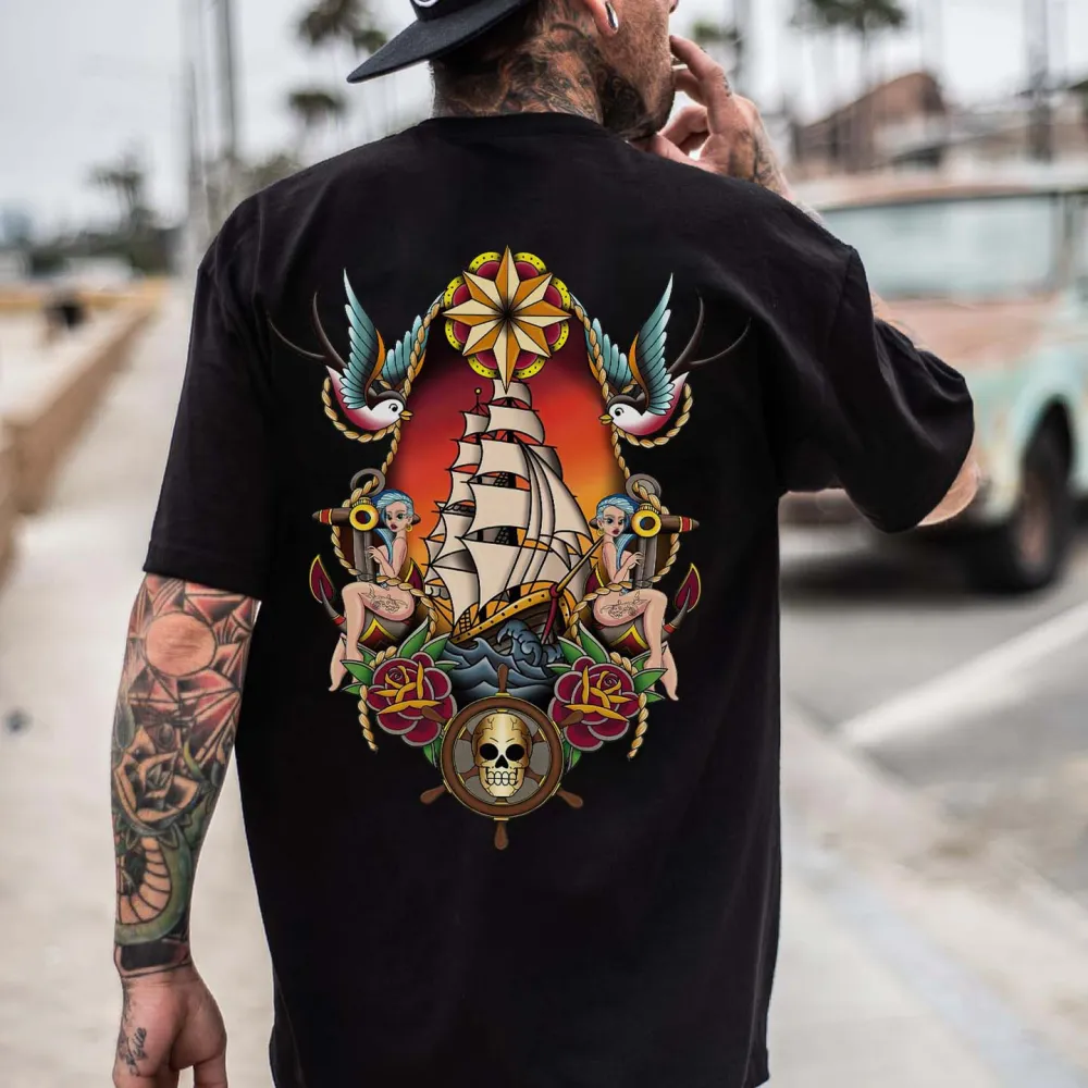 Beauty And Sailboat Printed Men's T-shirt
