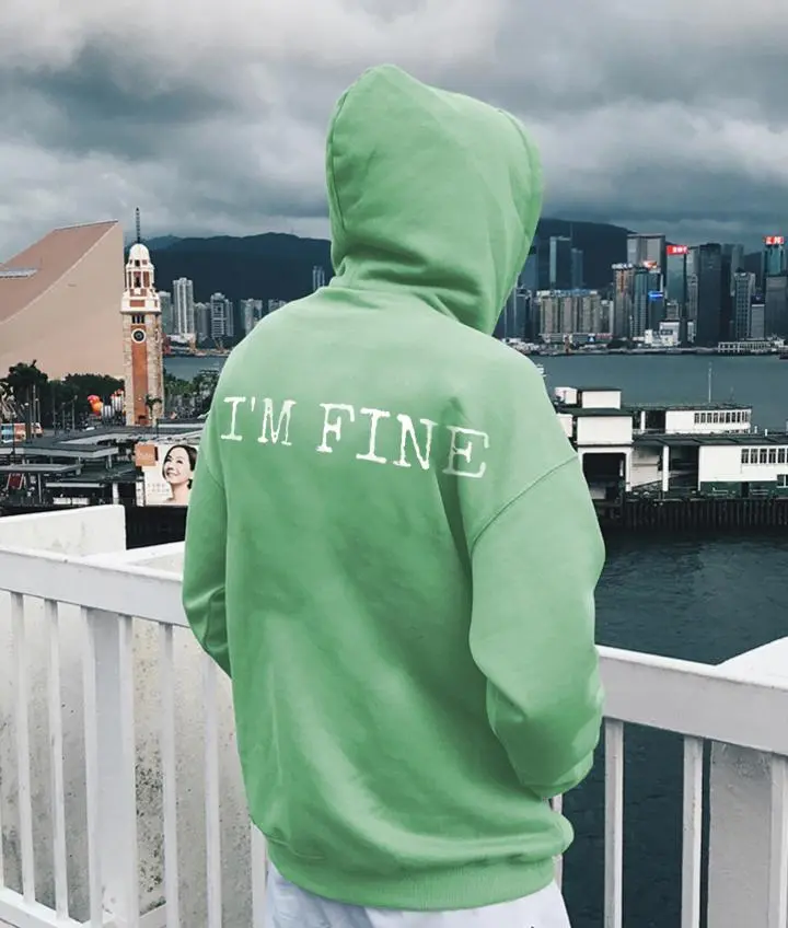 It's A Lie But I'm Fine Letter Print Casual Hoodie