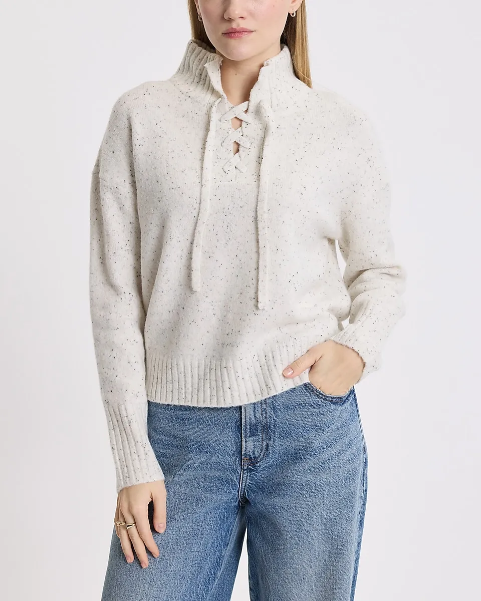 Easy Lace Up Mock Neck Sweater