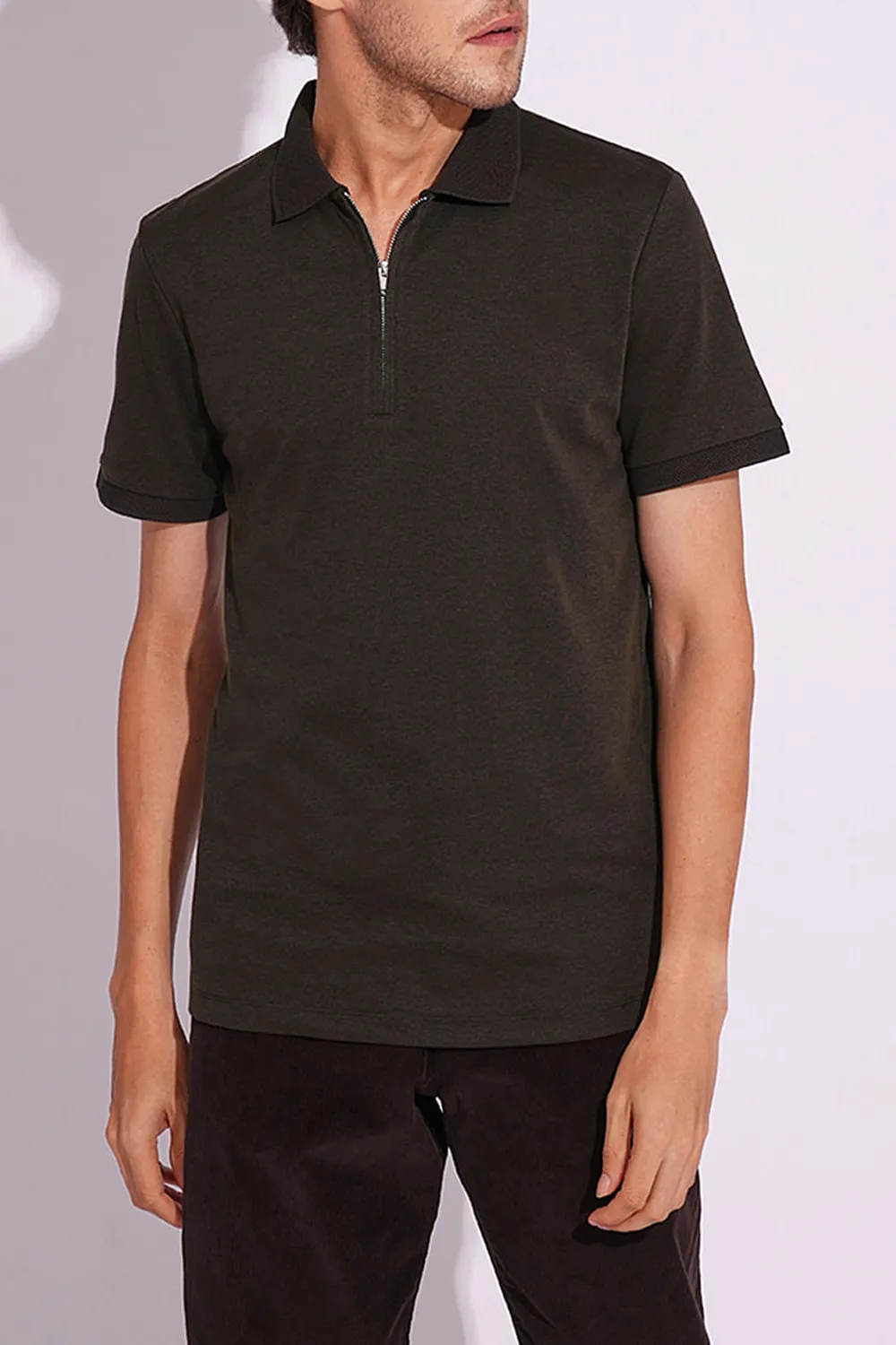 Green Organic Cotton Zipped Polo