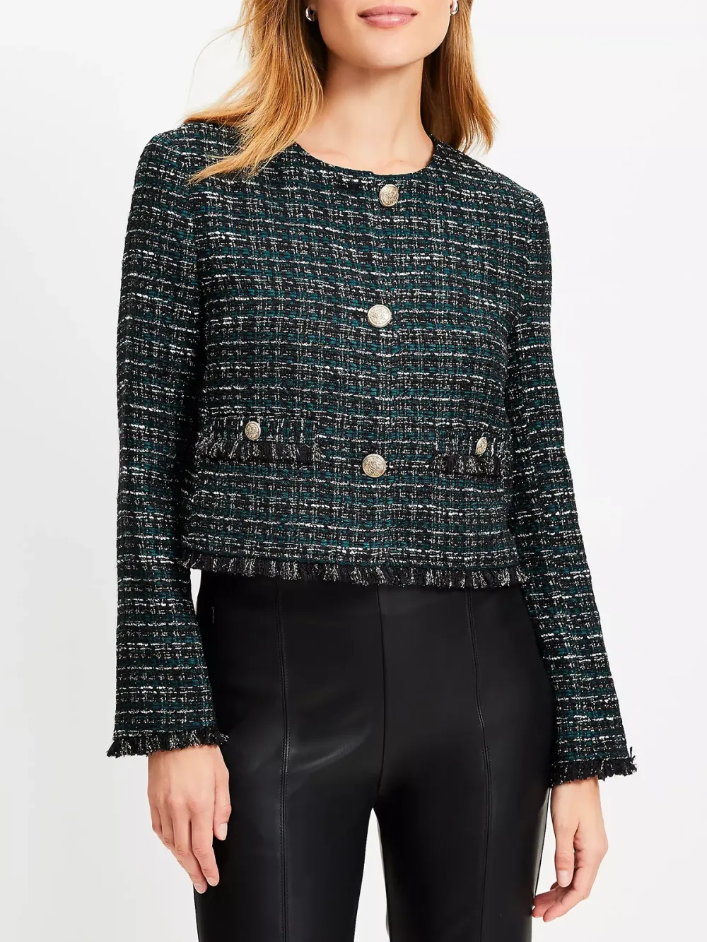 Metallic Tweed Collarless Jacket