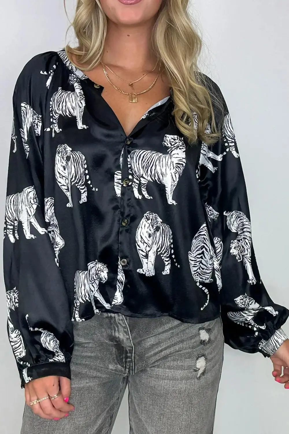 Wild Life Tiger Print Satin Top