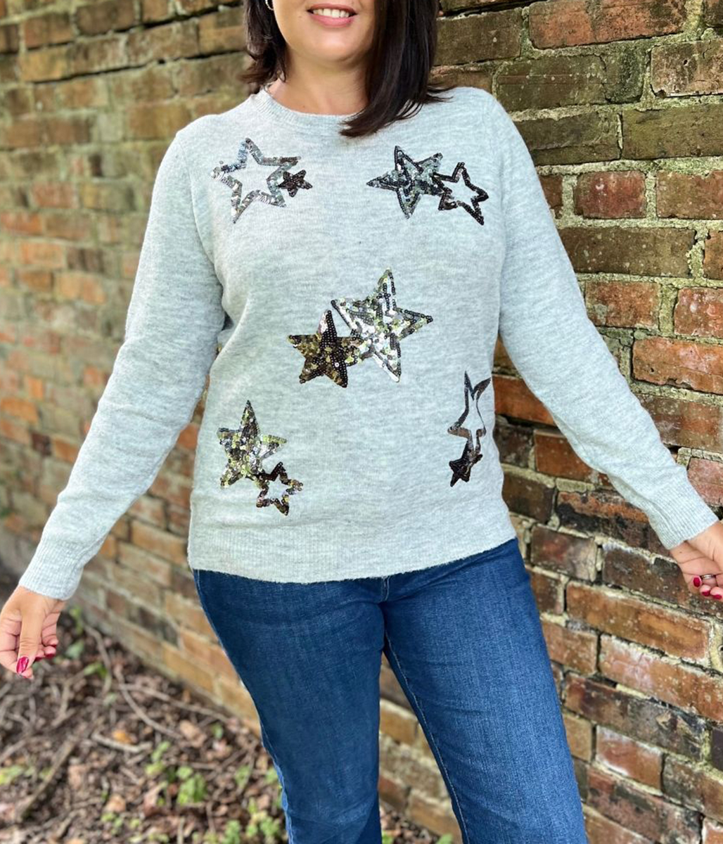 Grey Star Sparkle Sequin Jumper