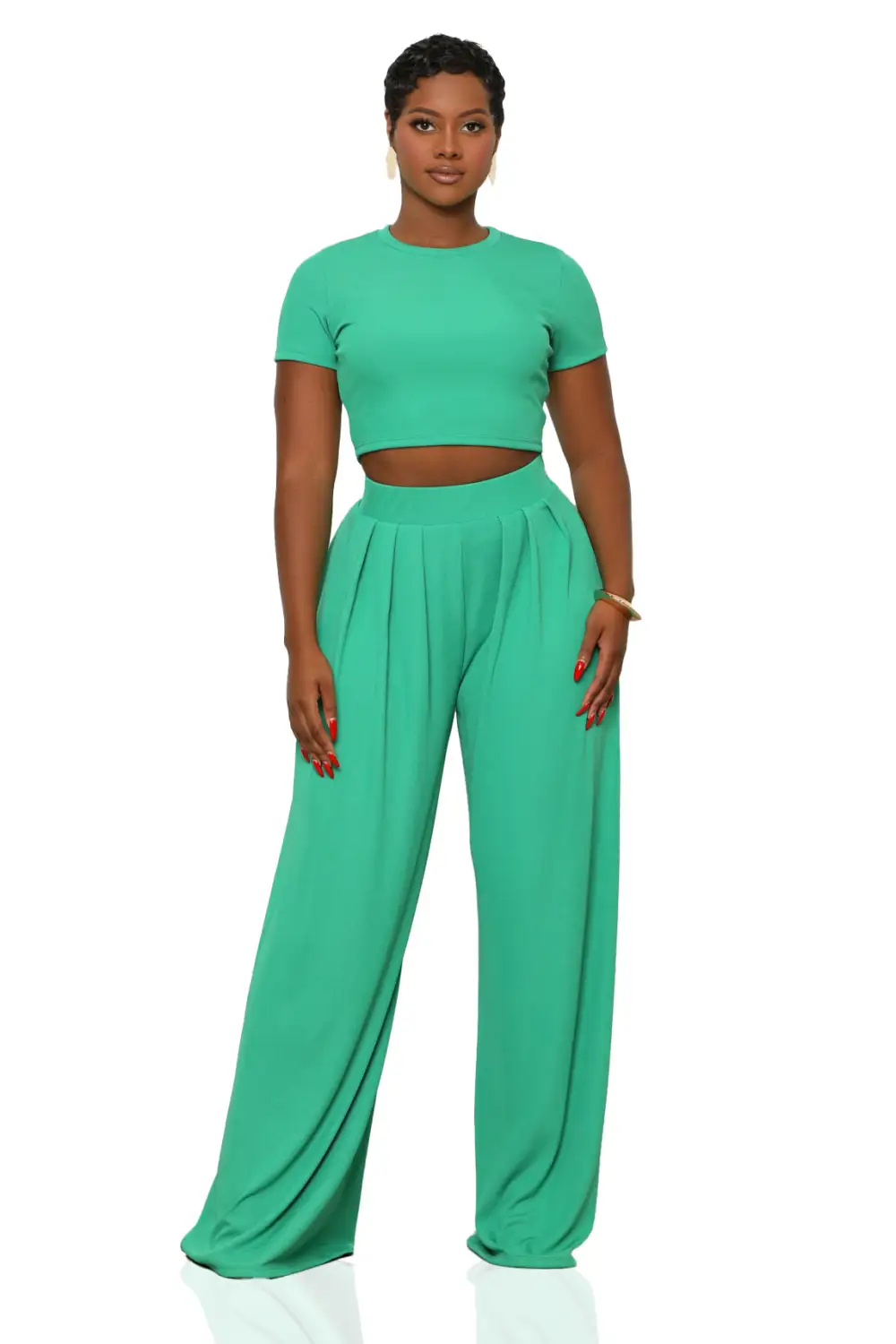 Modern Muse Wide Leg Pants Set (Green)