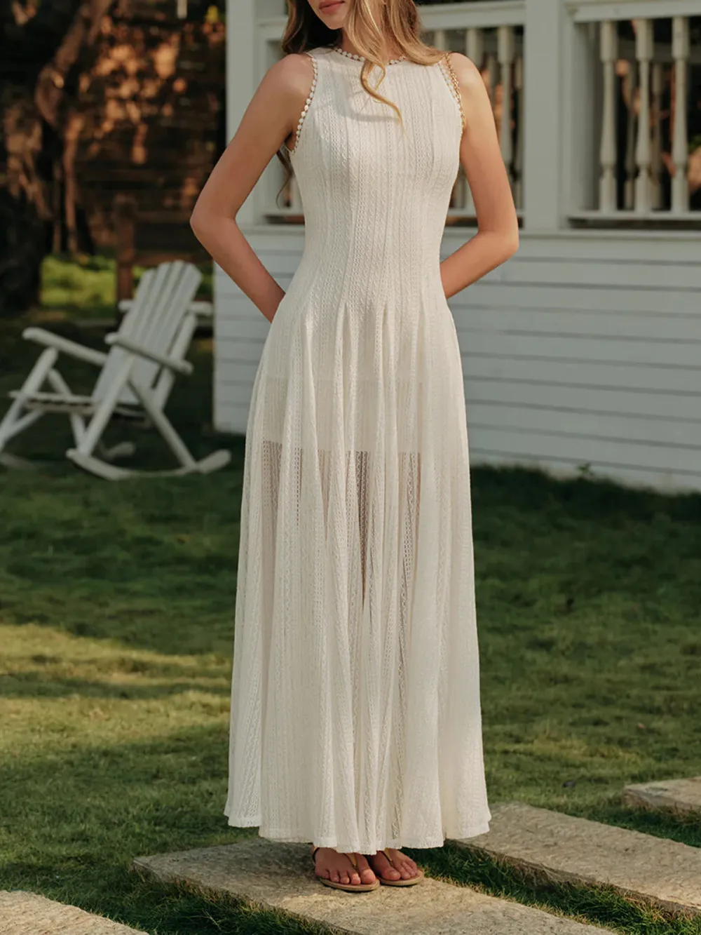 Textured Round Neck Sleeveless Dress