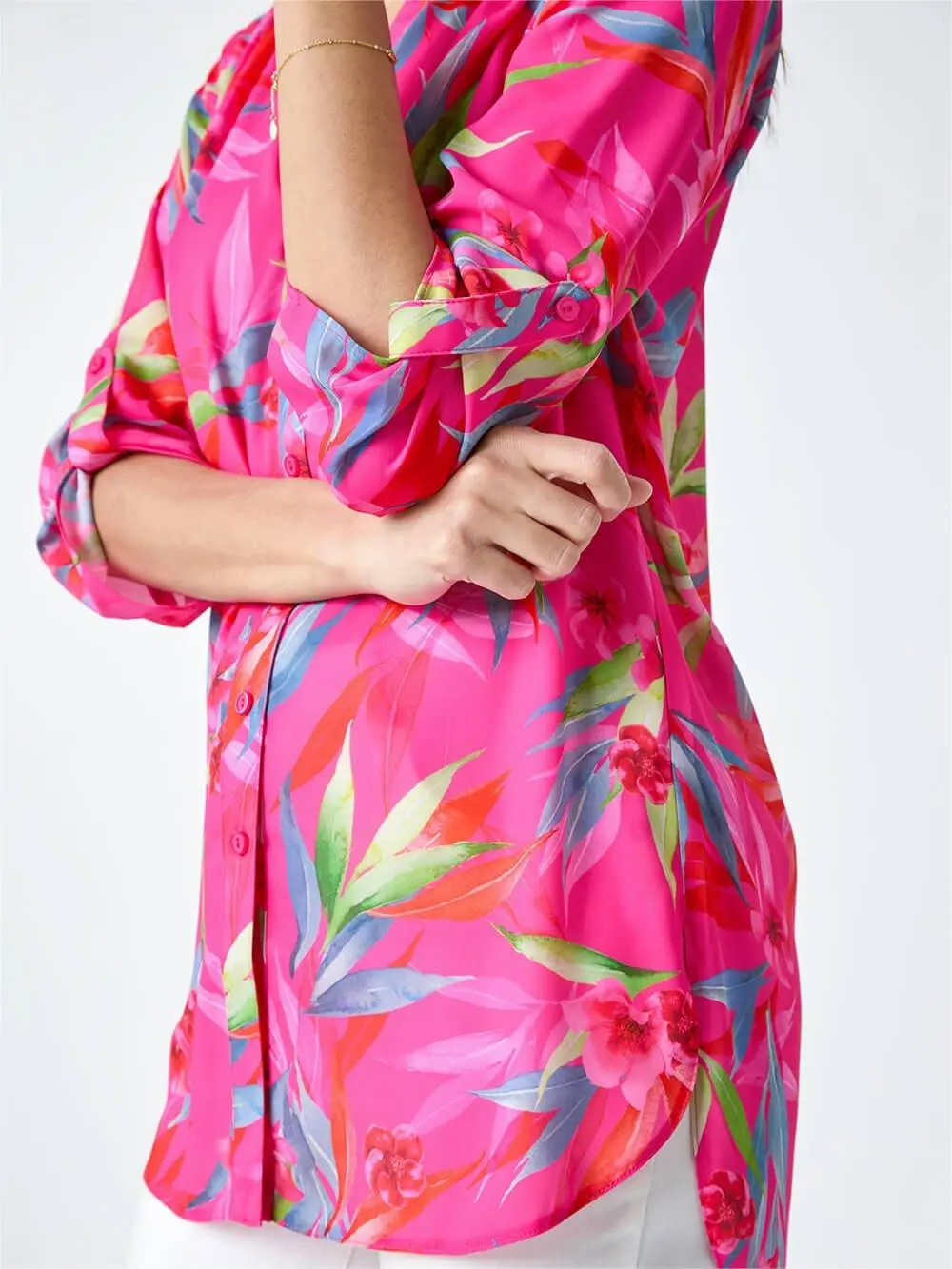 Cerise Floral Print Longline Blouse