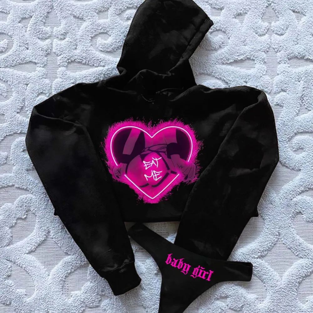 Eat Me Printed Women's Cropped Hoodie & Thong Sets