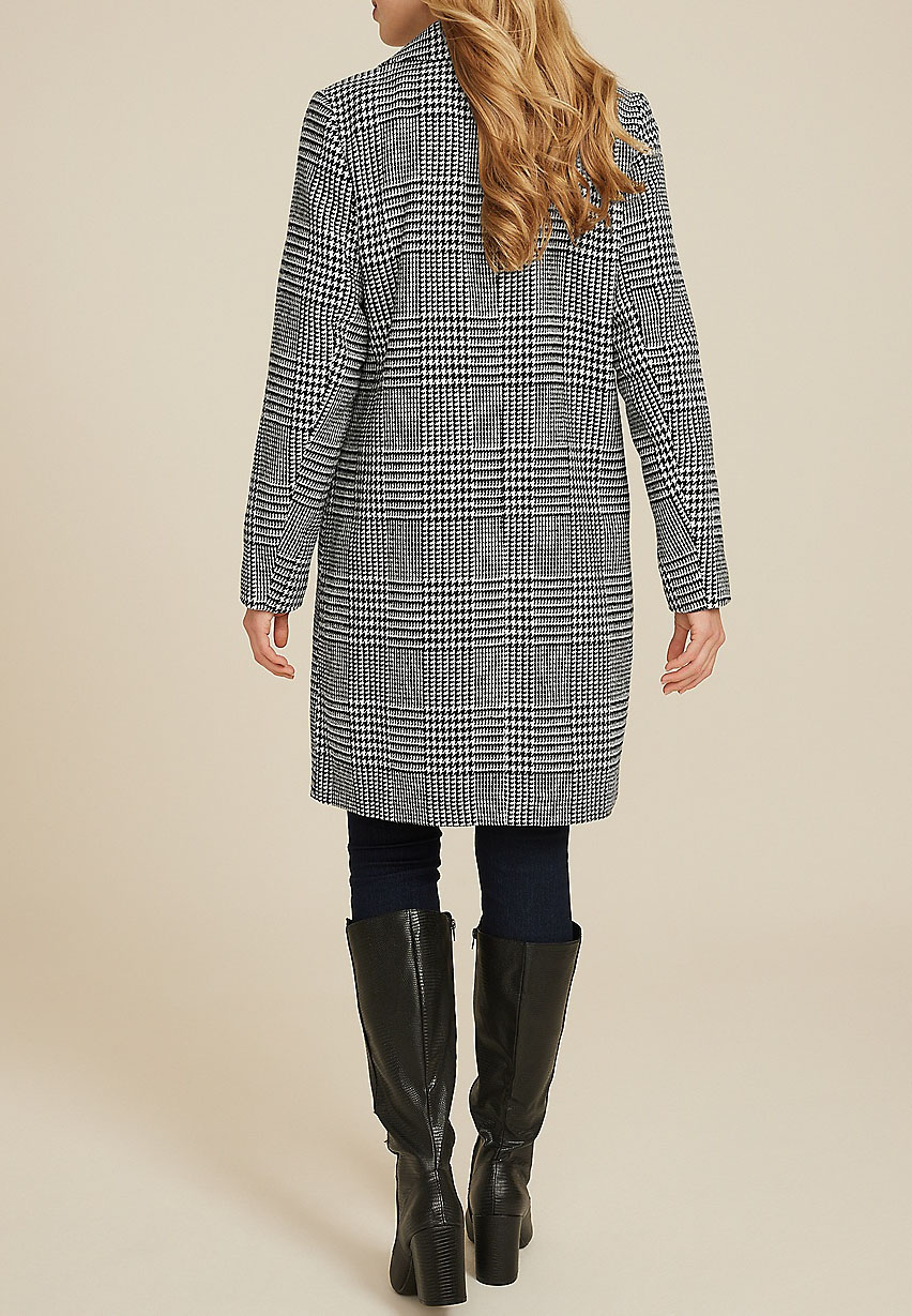 One Button Houndstooth Dress Coat