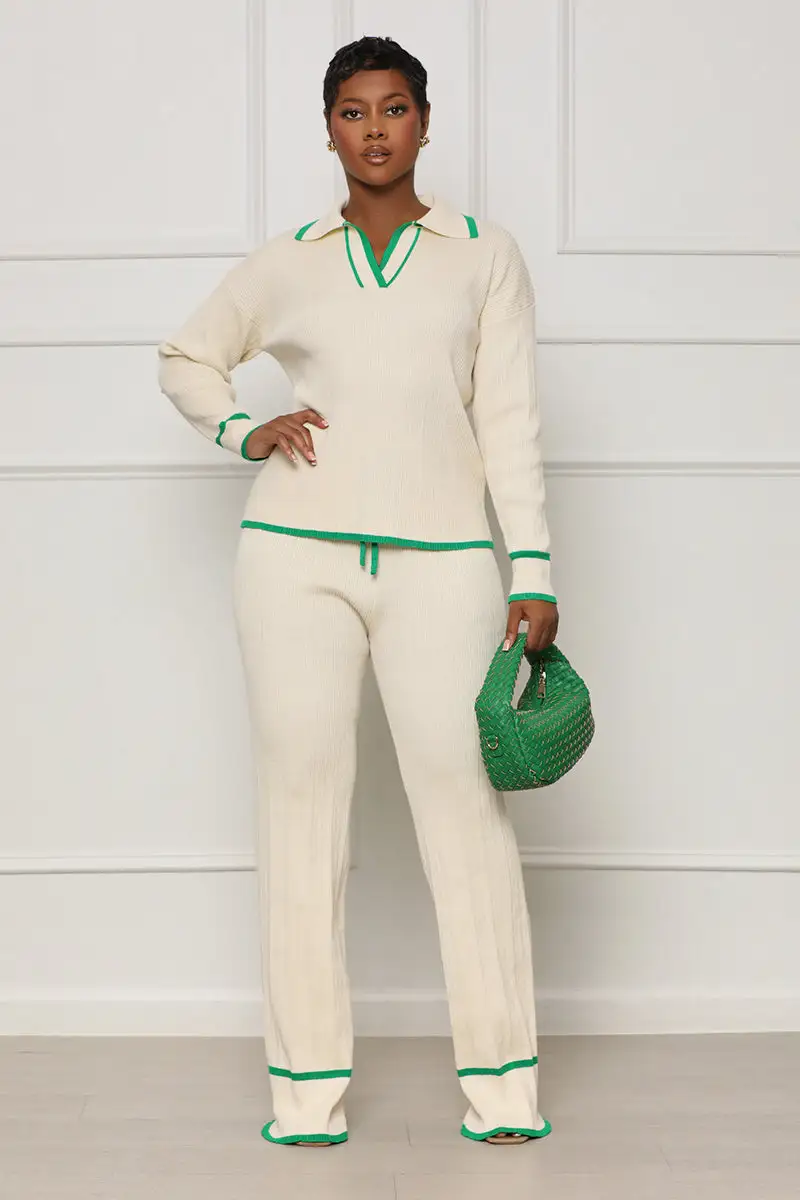Fan Favorite Collared Pants Set (Cream Multi)