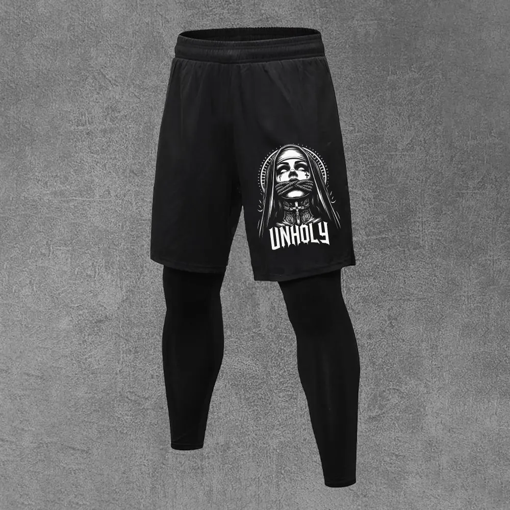 Unholy Nun Printed Men's All-In-One Fitness Leggings
