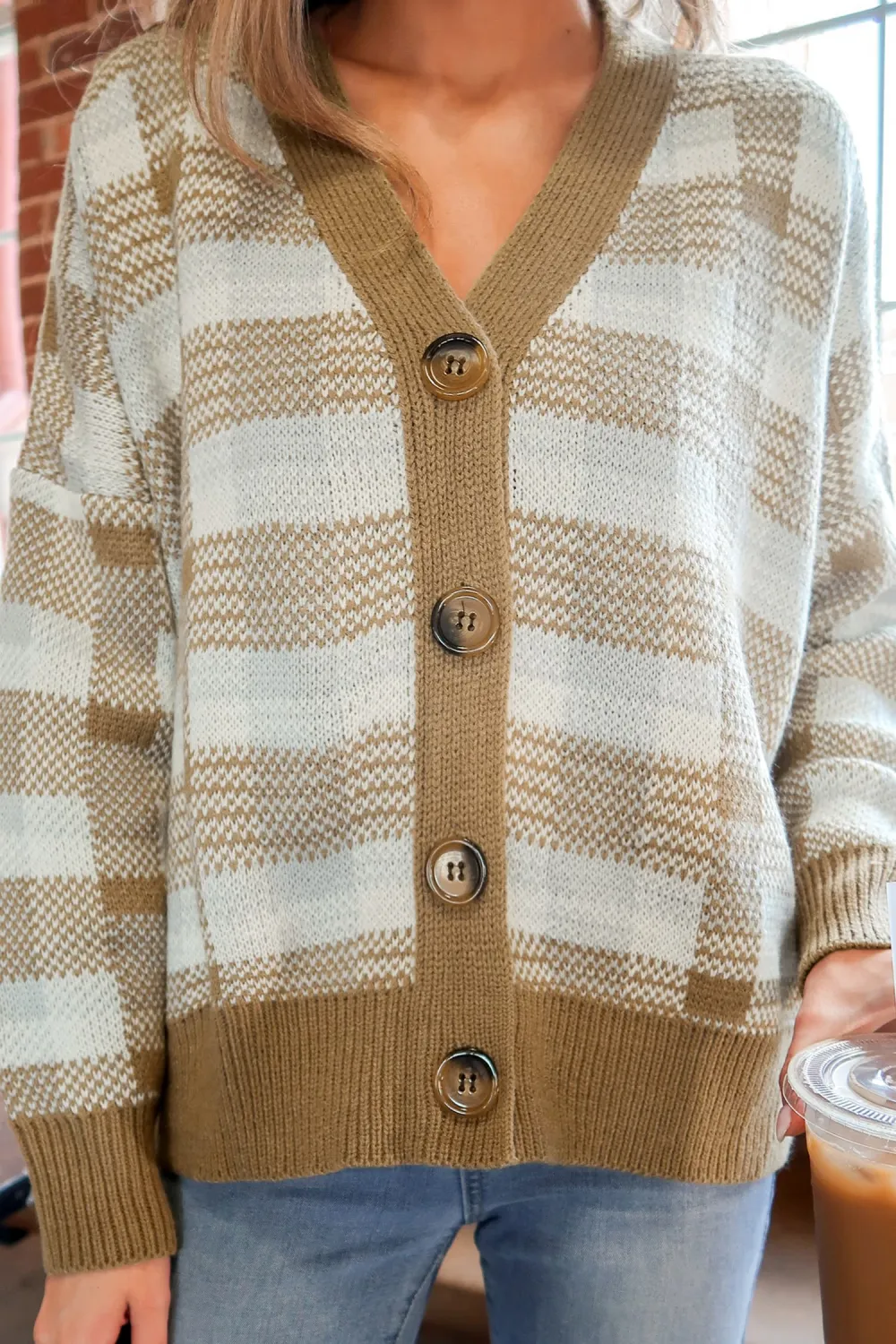 Gingham Button-Front Cardigan