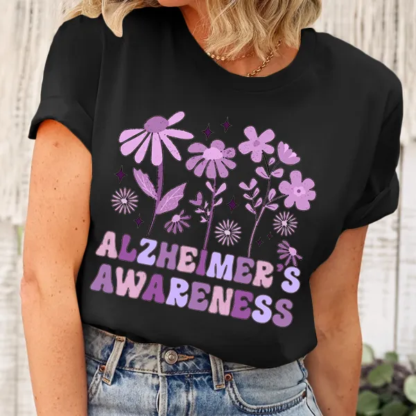 Women'S T-Shirt Alzheimer'S Awareness V-Neck Short-Sleeved T-Shirt