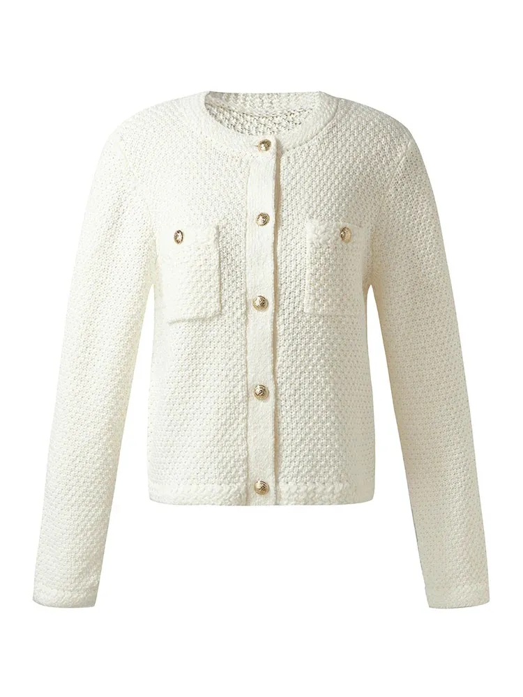 Openwork Long Sleeve Knitted Women Cardigan