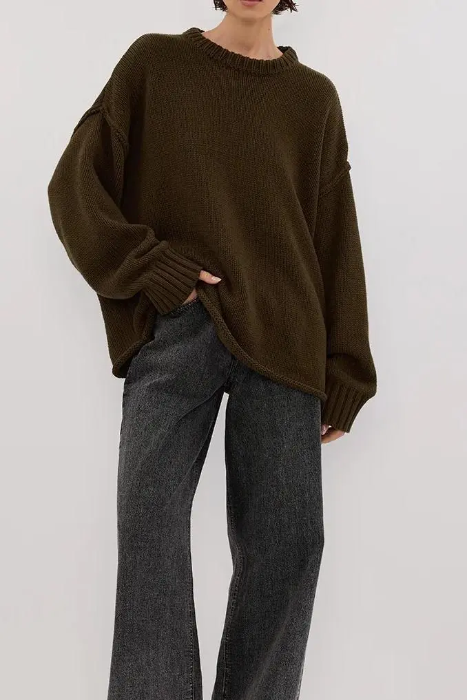 ROY OLIVE LONGLINE KNIT JUMPER