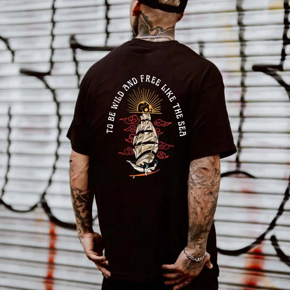 To Be Wild And Free Like The Sea Printed Men's T-shirt