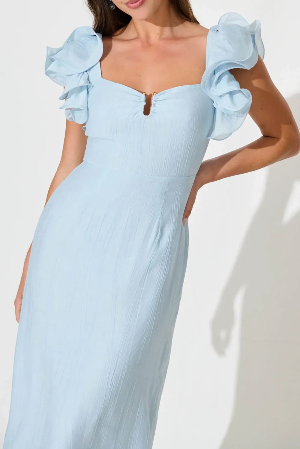 Light Blue Ruffled Sleeve Maxi Dress