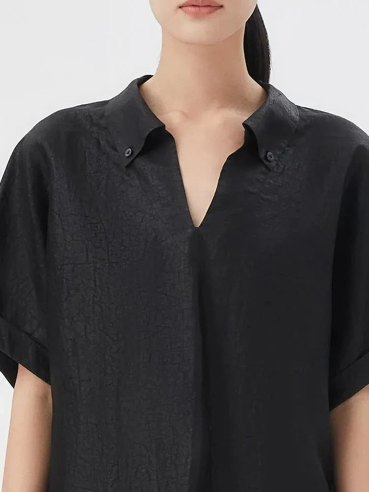 Black Silk Slit Neck Blouse