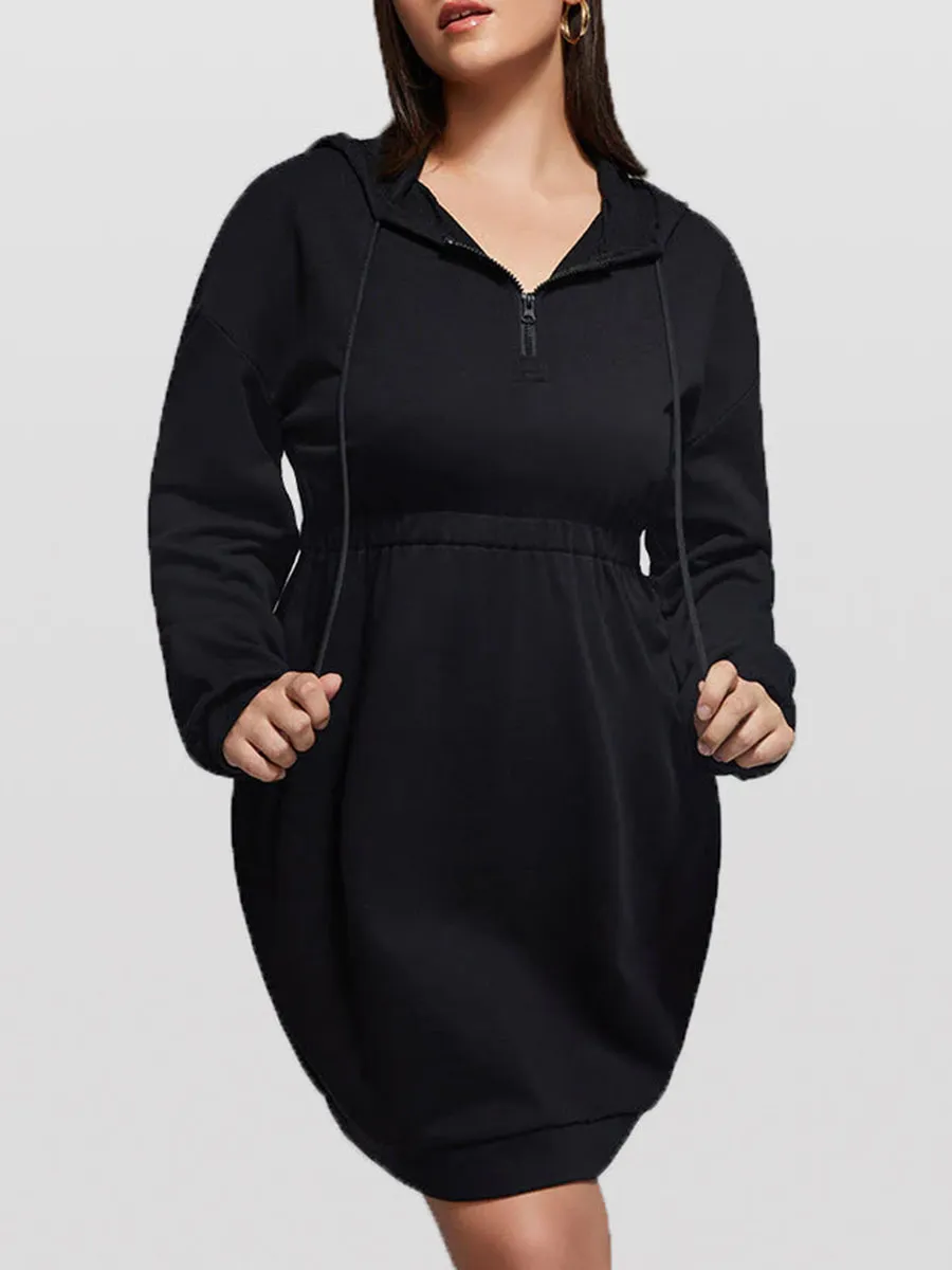 Plus Drawstring Zipper Hoodie Dress