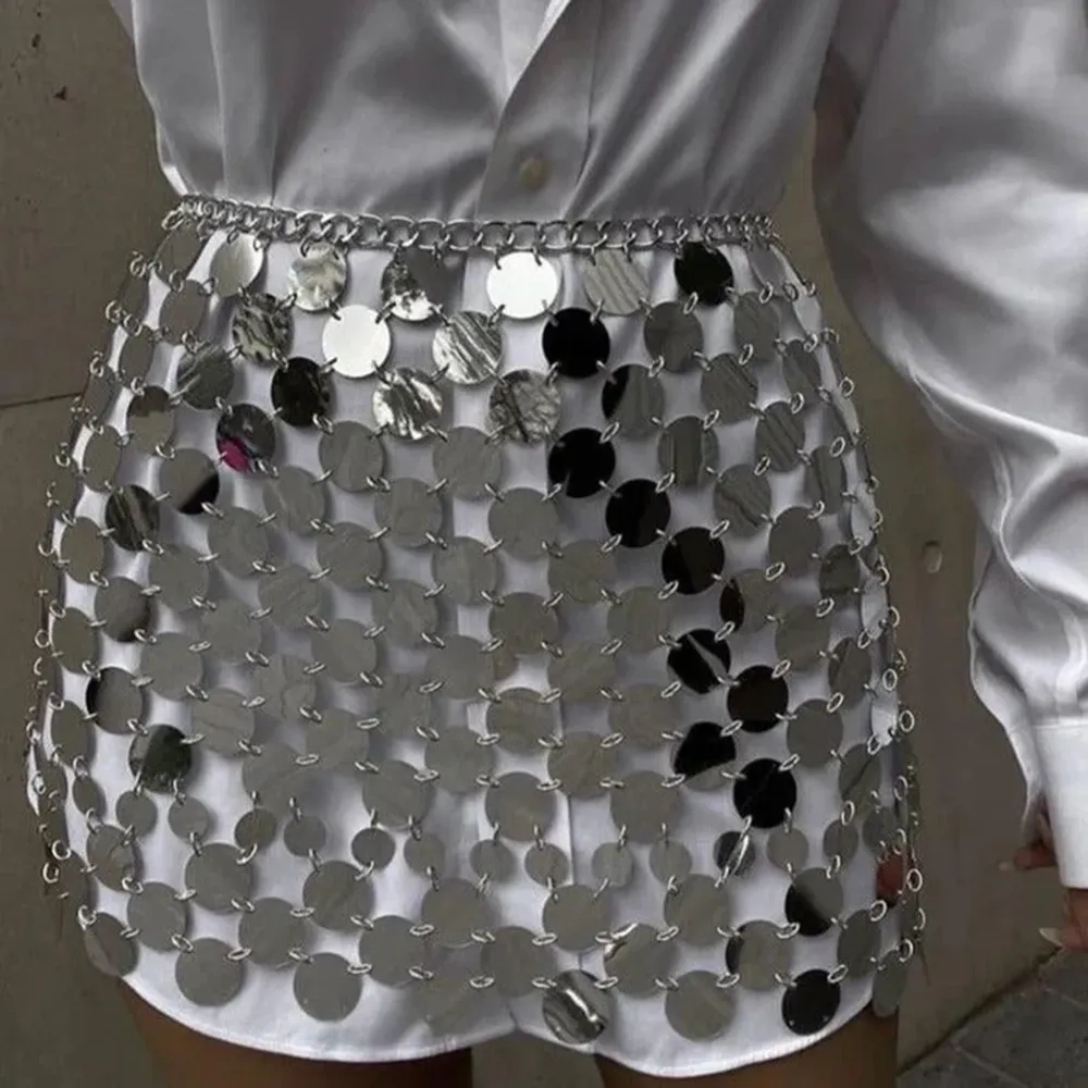 Silver Bubbles Sequin Embellished Mini Skirt