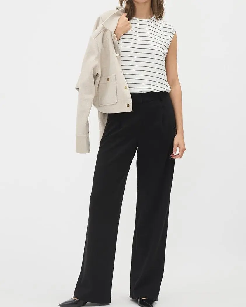 Black Luxe Knit High-Rise Long-Wide-Leg Pant