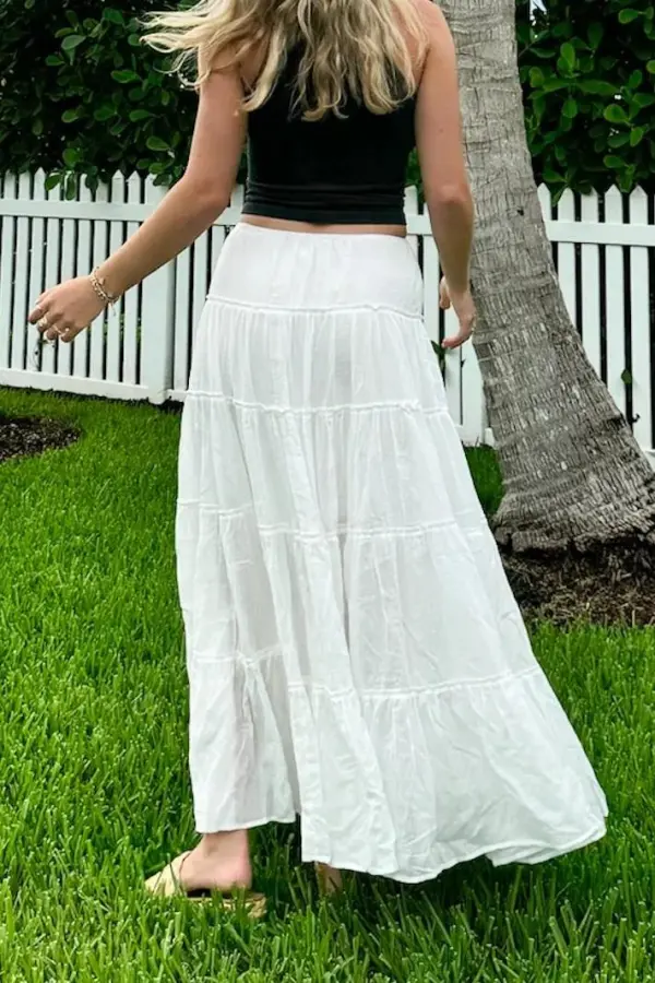 Drawstring Tiered Maxi Skirt