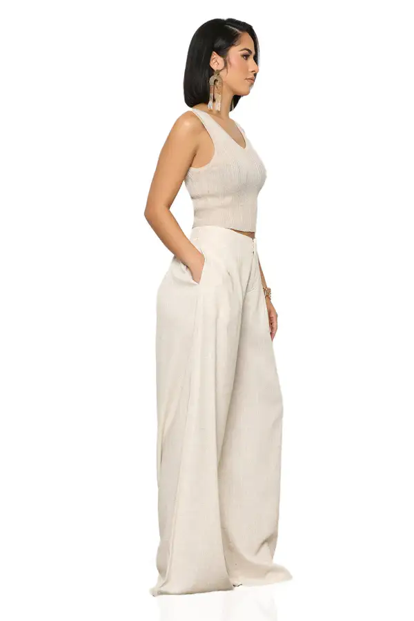 On The Go Linen Pants Set (Beige)