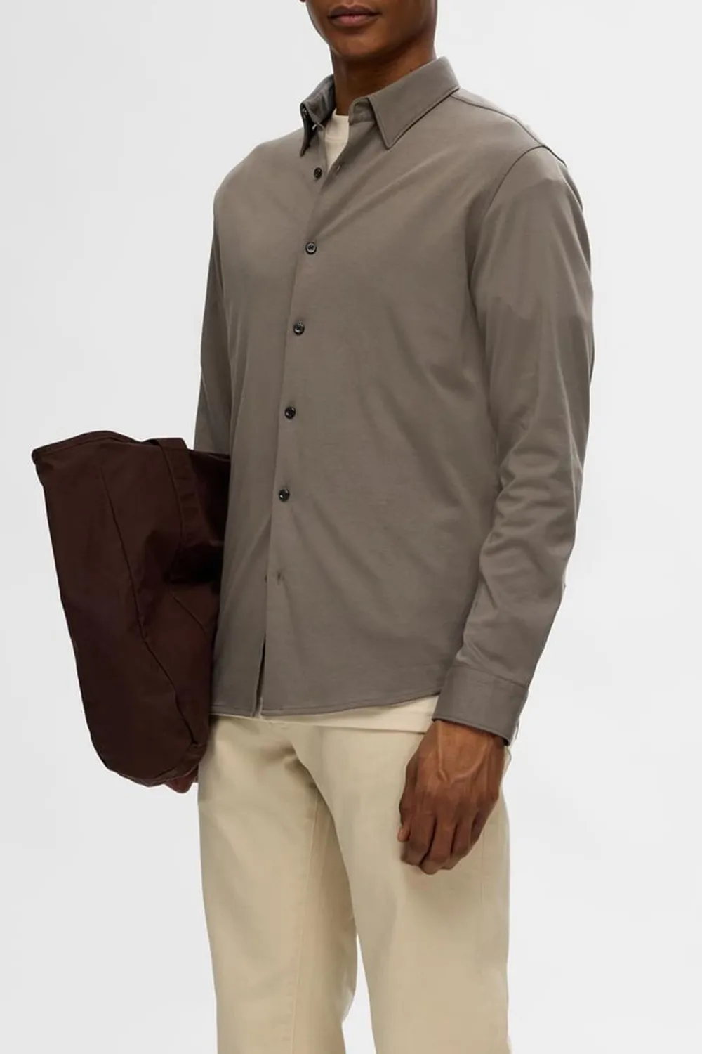 Brown Jersey Slim Fit Shirt