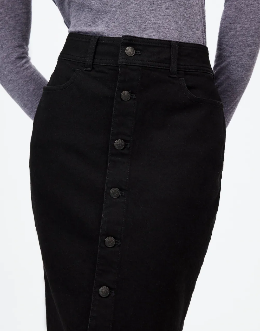 Denim Button-Front Midi Skirt