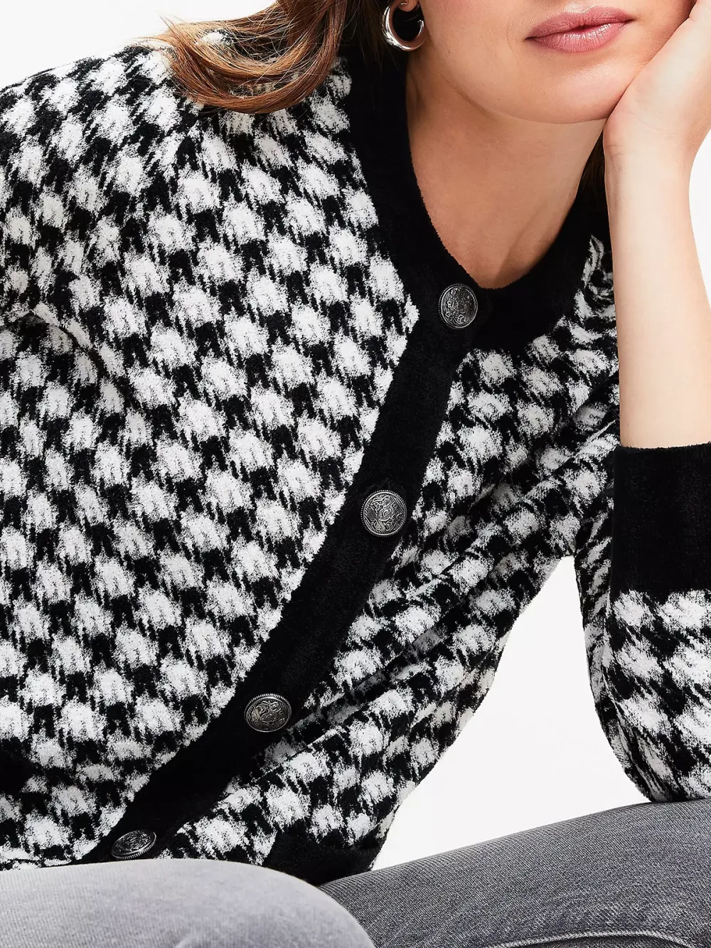 Shimmer Houndstooth Modern Sweater Jacket