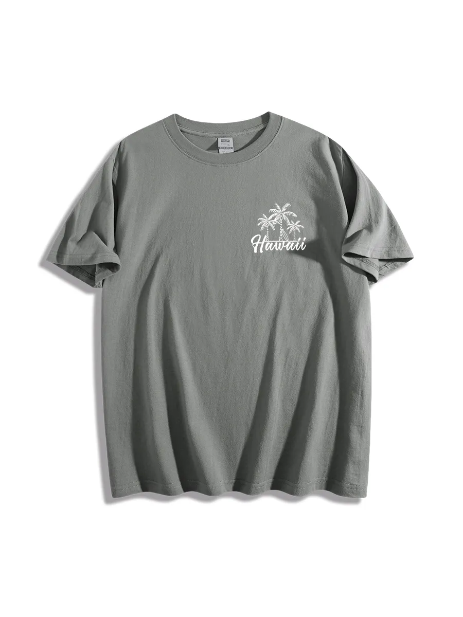 Men'S Sun Coconut Tree Letter Print Hawaiian Short Sleeve T-Shirt