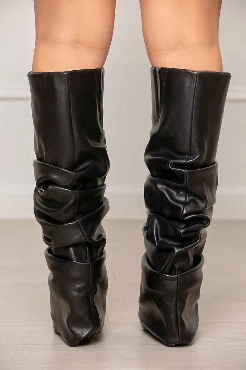 Zumma Ruched Wedge Boot (Black)- FINAL SALE