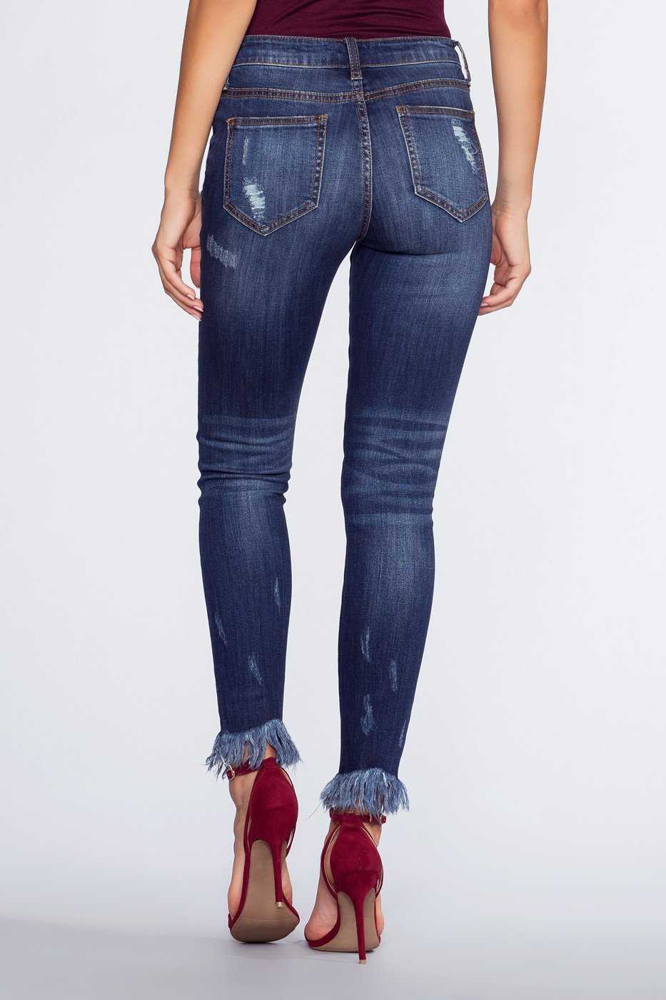 Frayed Skinny Nine-Point Long Jeans