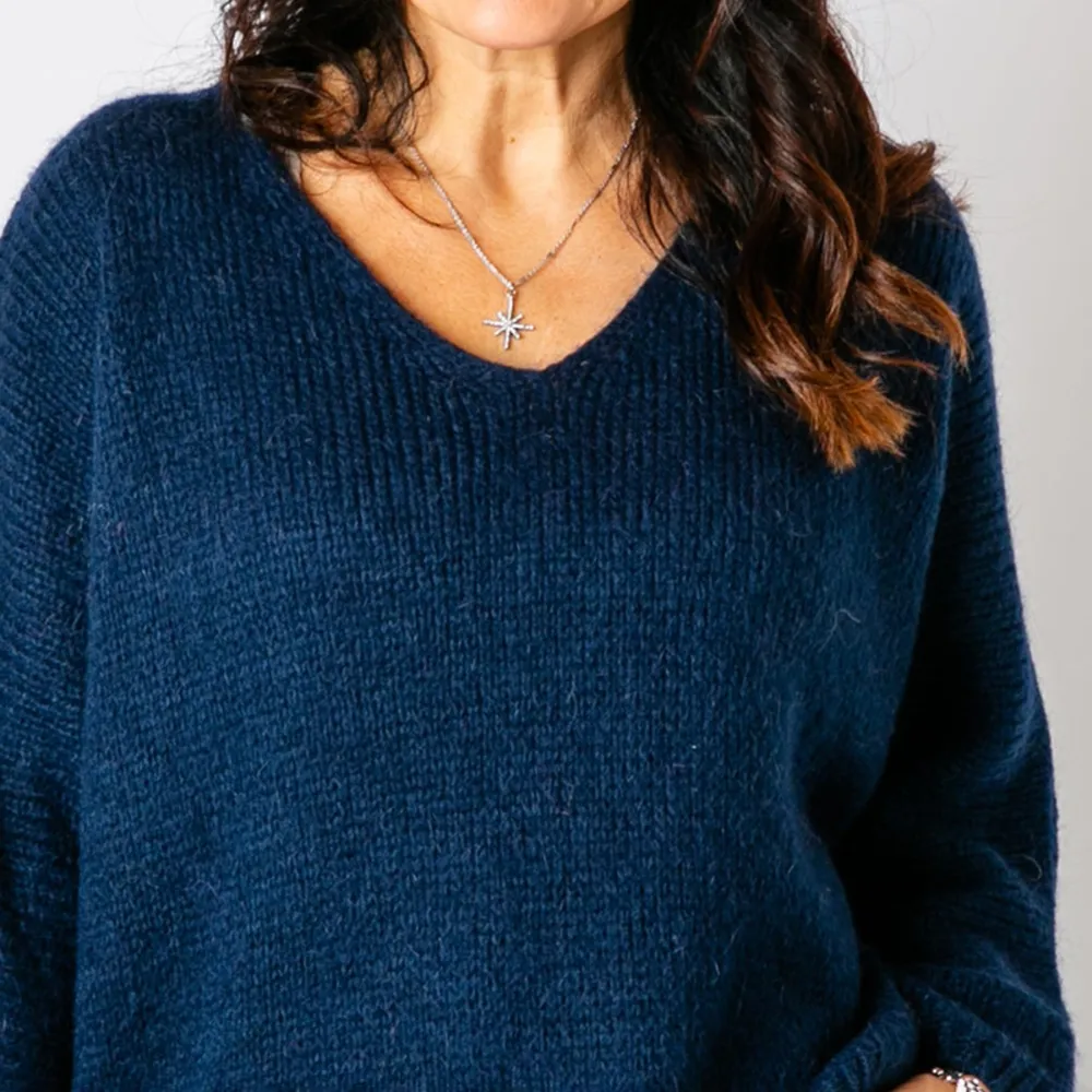 Navy Mohair V-Neck Jumper