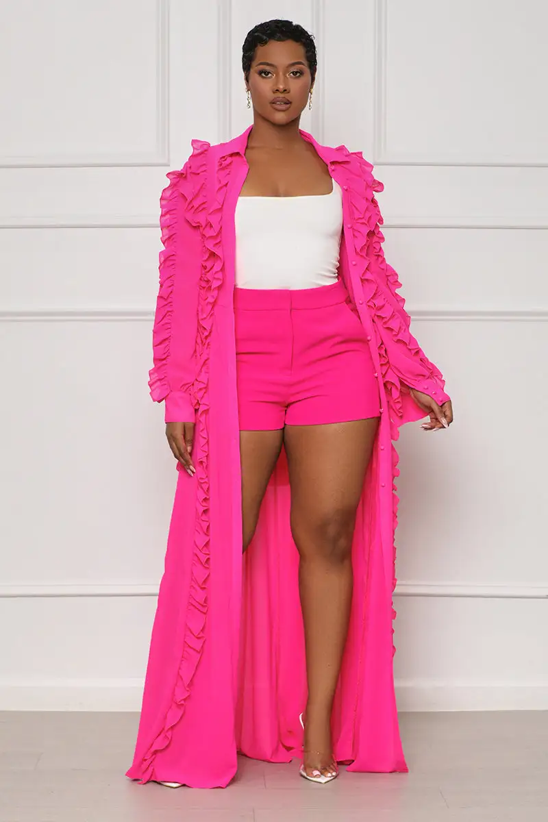Artful Aura Kimono Short Set (Hot Pink)