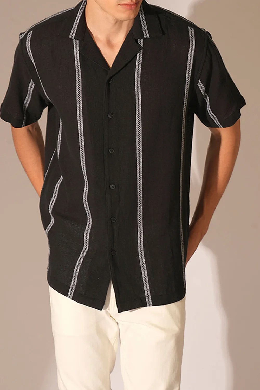 Black Textured Cotton Shirt