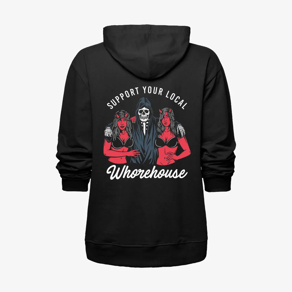 Skull And Sexy Lady Support Your Local Printed Reaper Hoodie