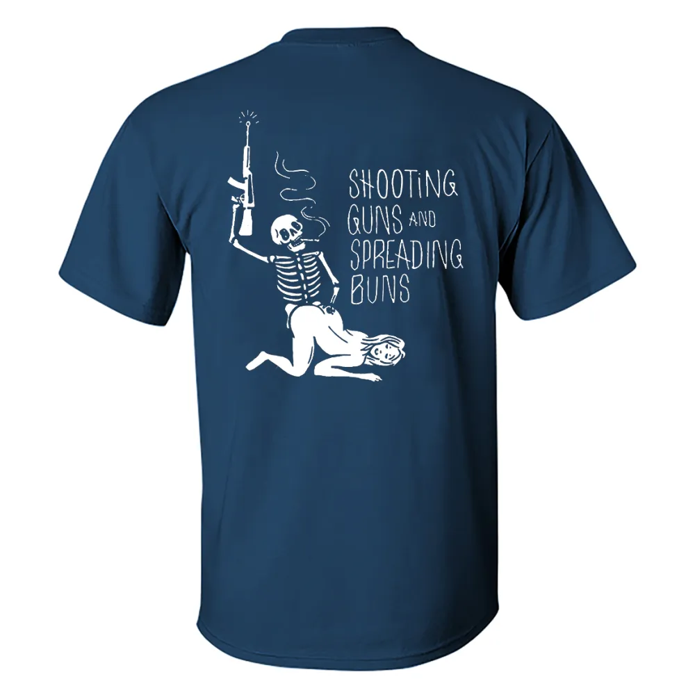 Shooting Guns And Spreading Buns Skull Printed Casual Men's T-shirt