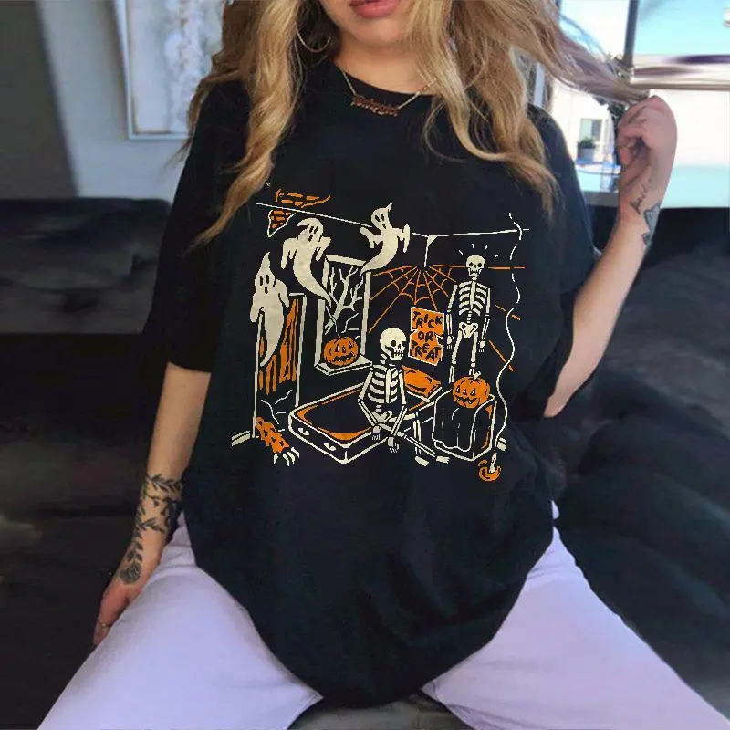 Trick Or Treat Printed Skeleton T-shirt