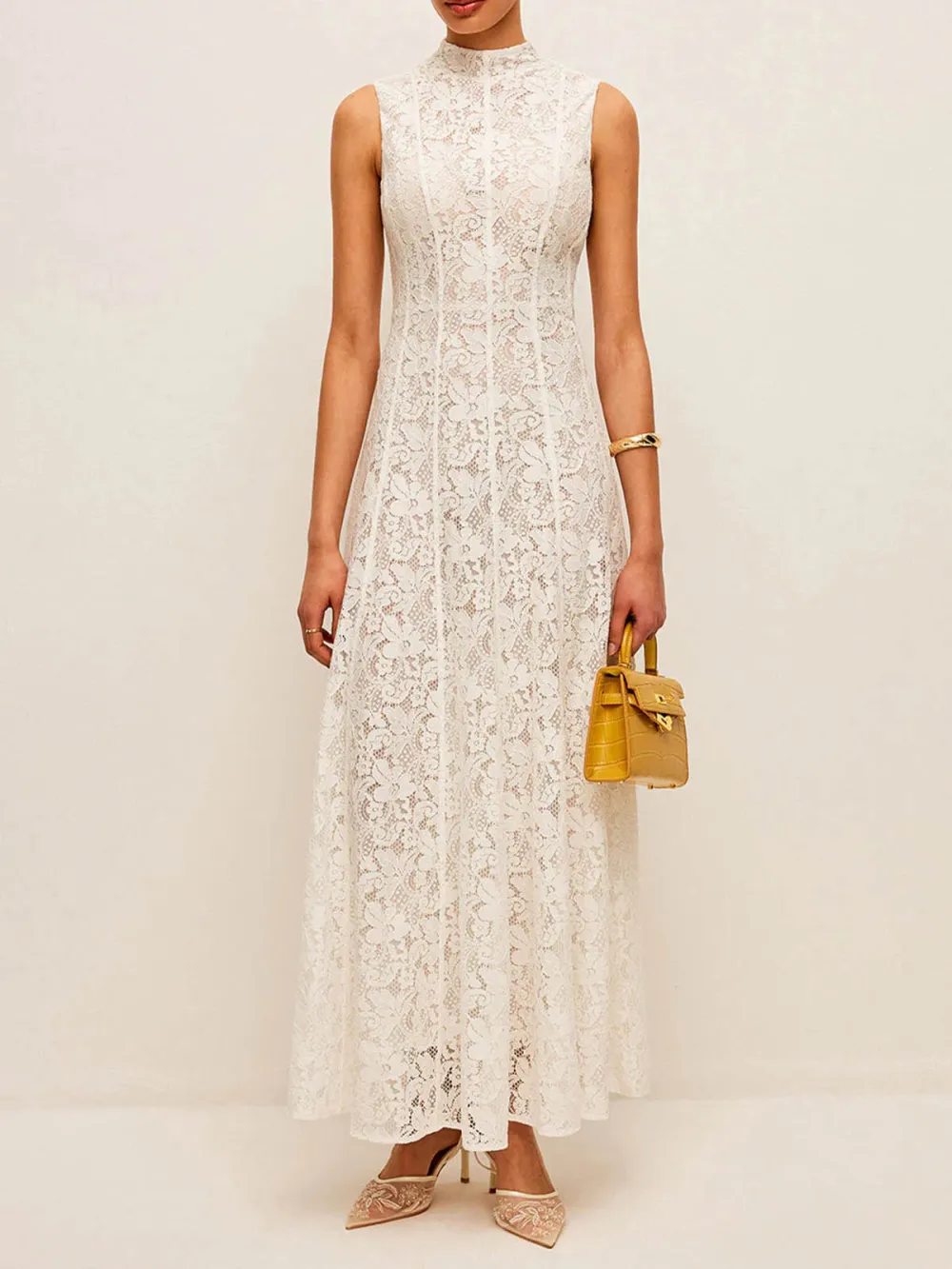 Lace Mock Neck Sleeveless Dress