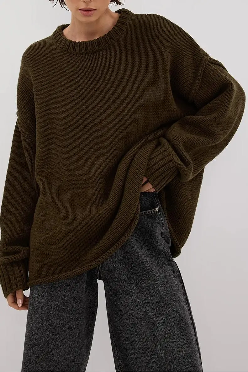 ROY OLIVE LONGLINE KNIT JUMPER