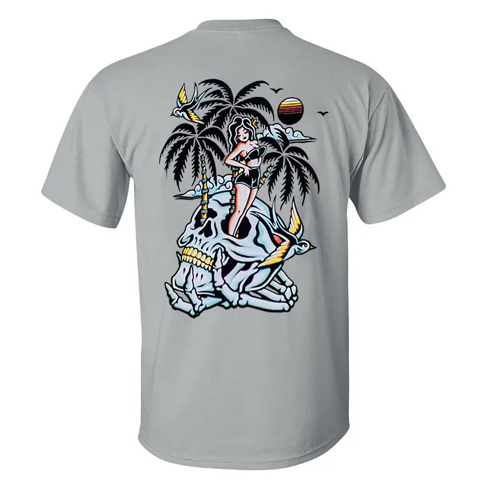 Skull Coconut Tree Printed Casual Men's T-shirt
