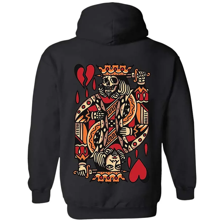 Poker King Skeleton Print Casual Streetwear White Hoodie