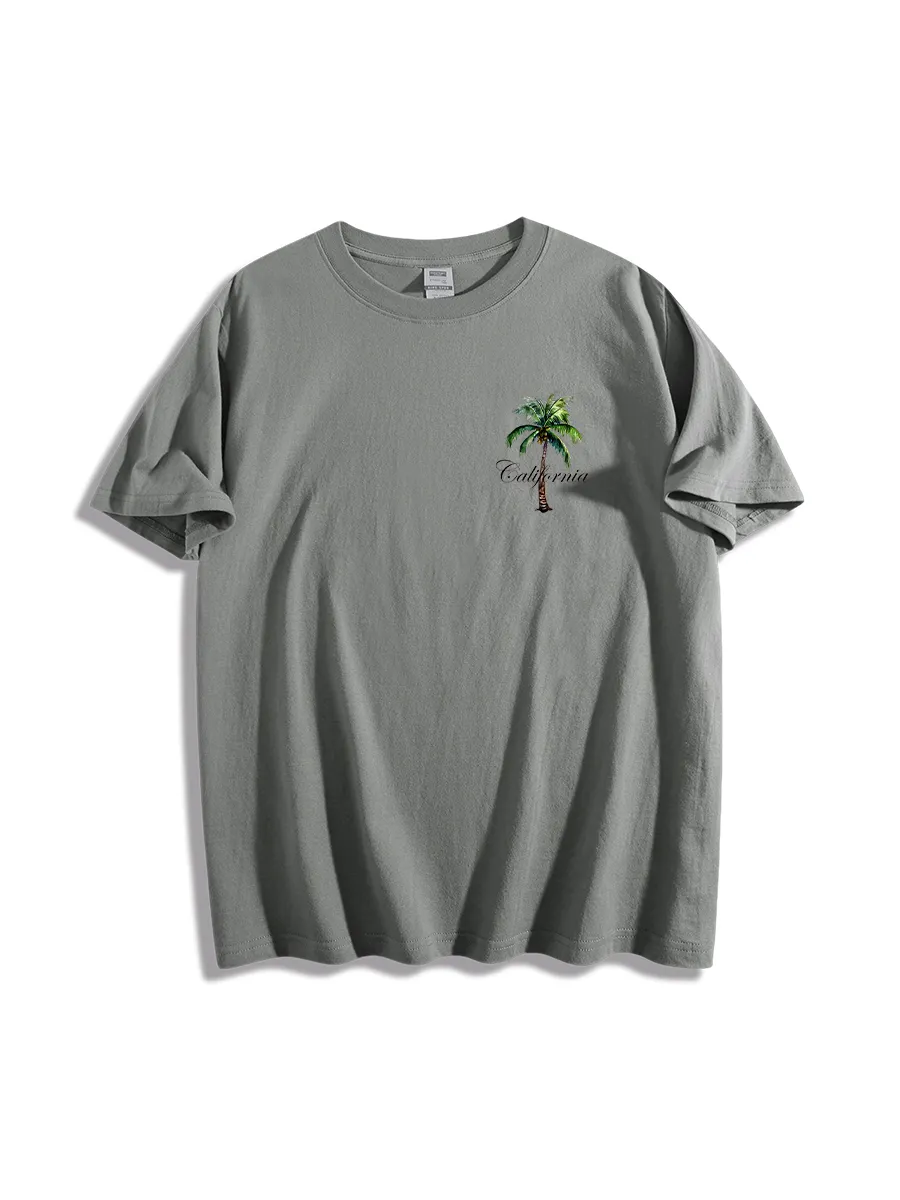 Street Life Men Slogan & Palm Tree Print Tee
