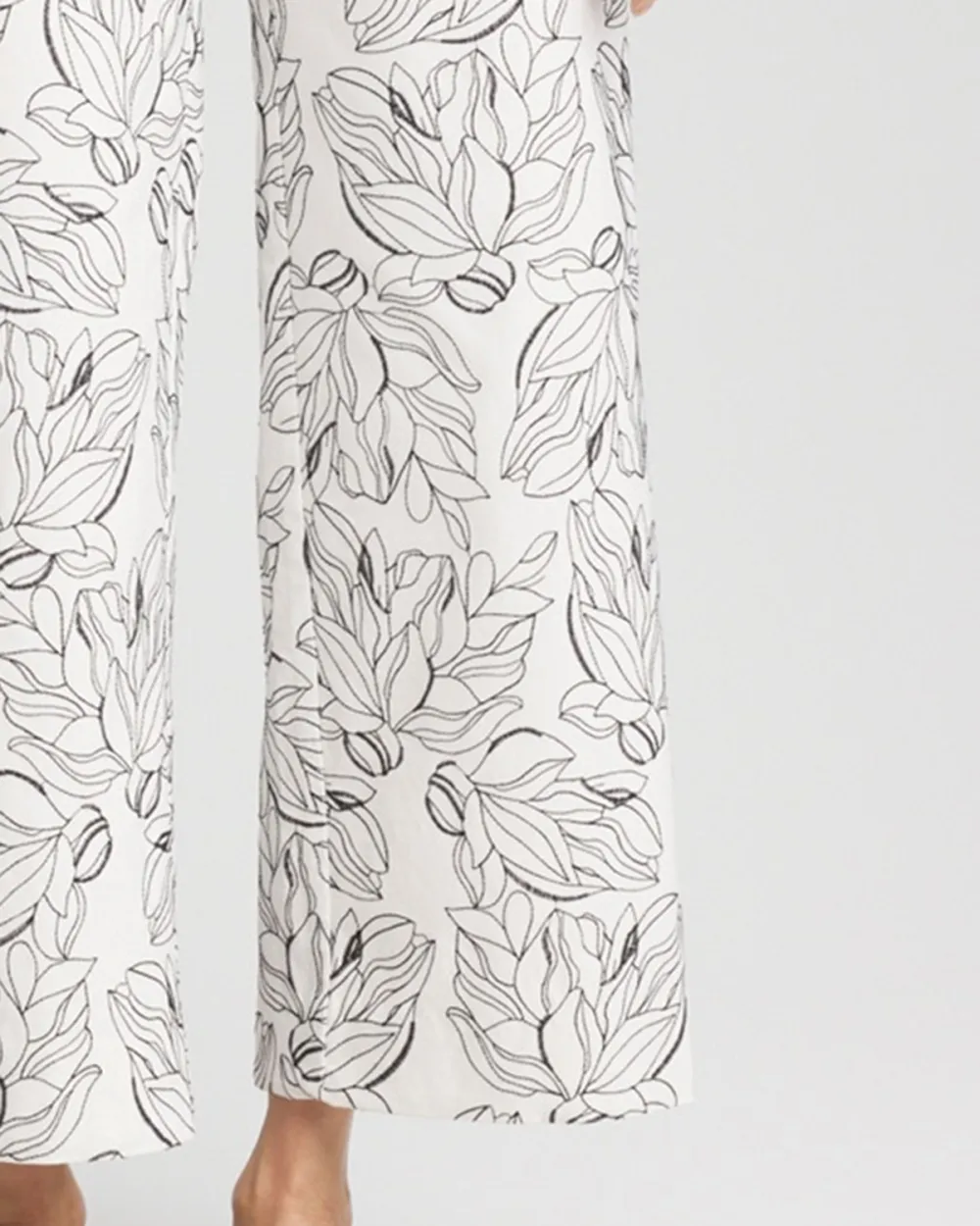 White Floral Print Wide Leg Trousers