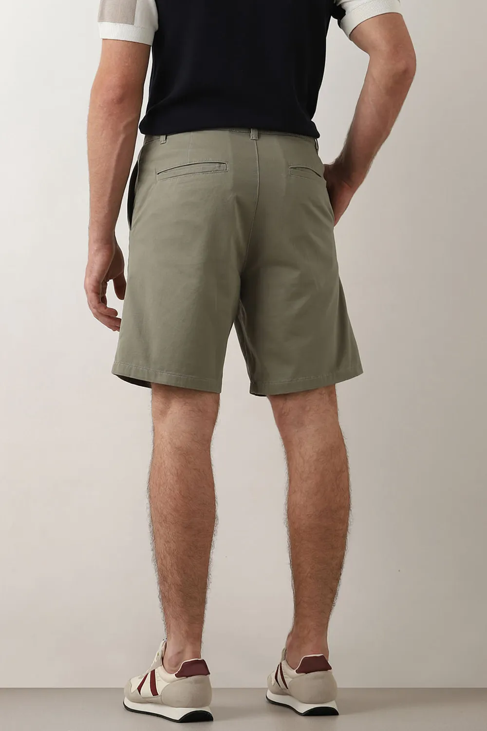 Black Mid Rise Cotton Chino Shorts