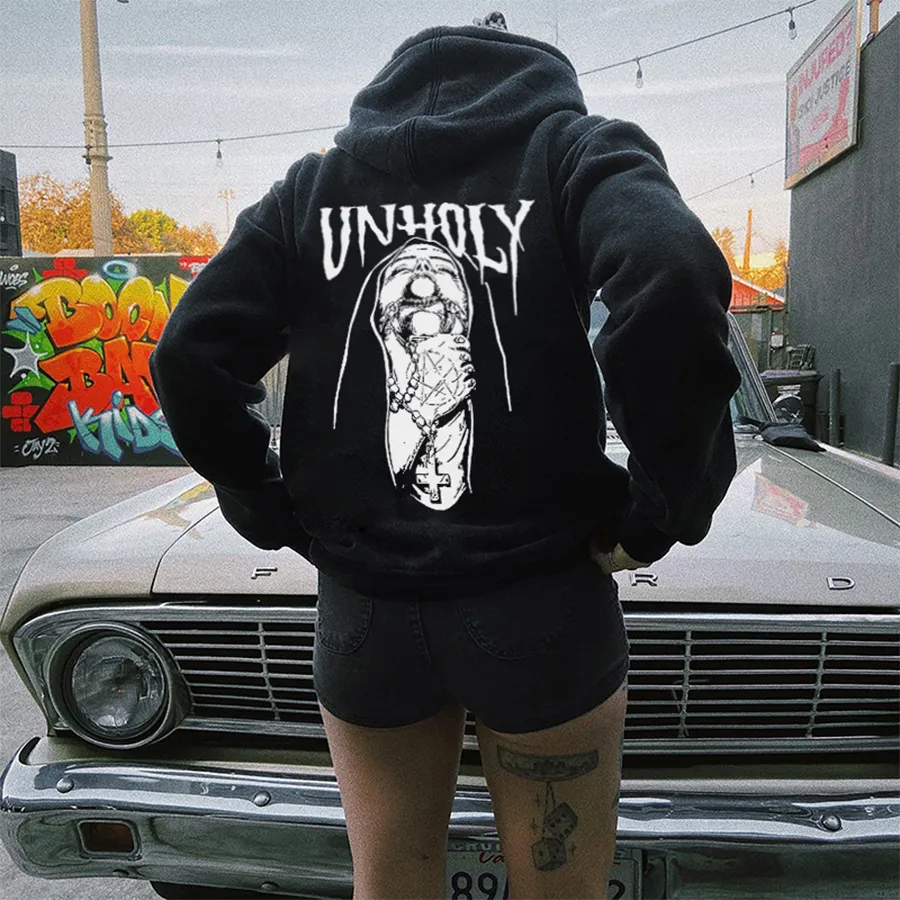 Unholy Nun Printed Oversized Hoodie